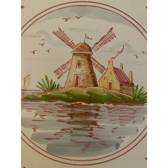 Vtg 1970s Collector Ceramic Tile Trivet 6x6 Aleluia Aveiro Portugal Windmill - Picture 2 of 5